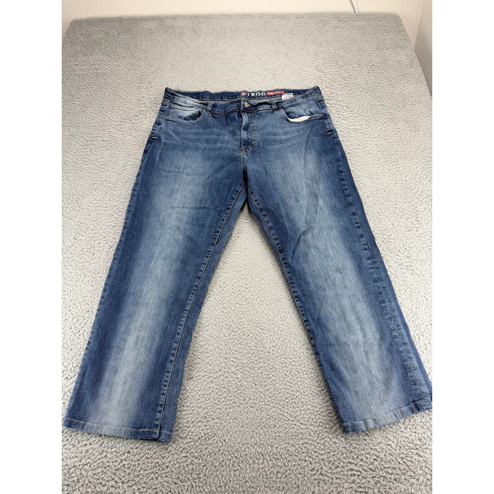 IZOD Jeans Mens 40x27* Blue Denim Relaxed Fit Straight Leg Stretch 5 Pocket